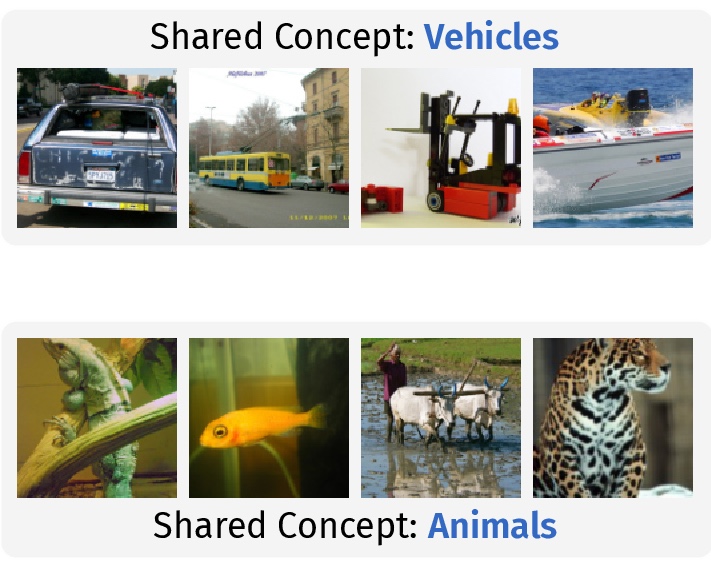 Examples of visual concepts inferred from image sets